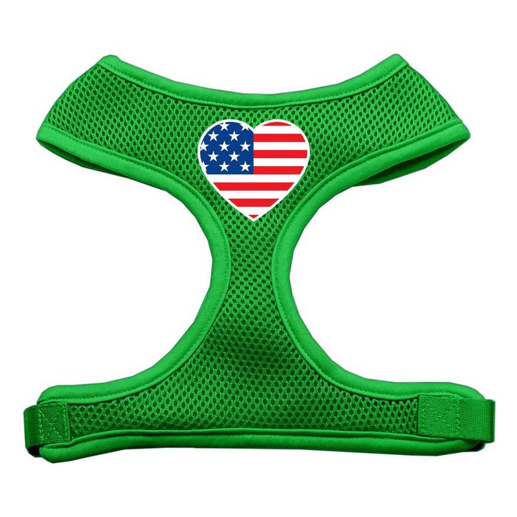 Heart Flag USA Screen Print Screen Print Mesh Pet Harness Emerald Green